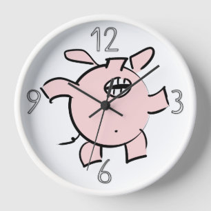 Horloge Funny 5 Dessin Illustration Cochon Année Anniversa