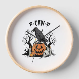 Horloge Funny Raven, F-Caw-F, Skull Raven, Gothic Crow