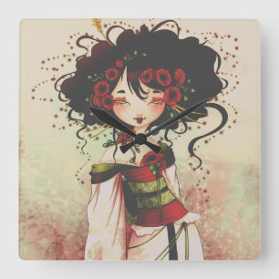 Horloge geisha coquelicot quadratische wanduhr