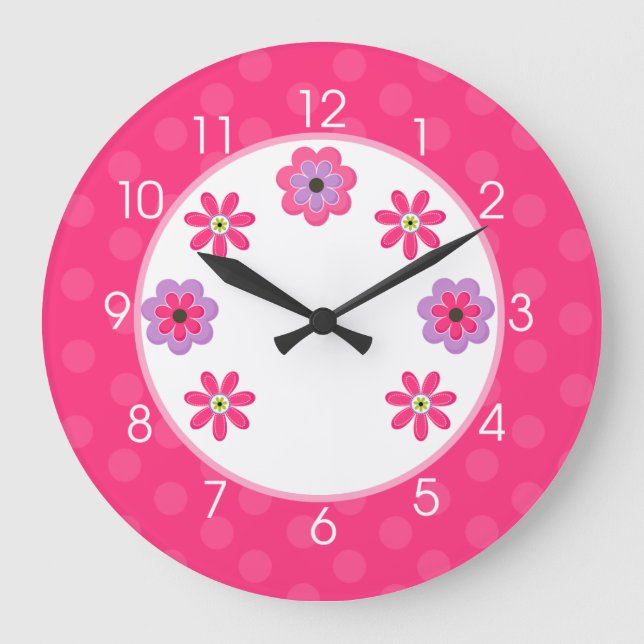 Horloge Girly de crèche de fleurs à la mode - rose (Recto)