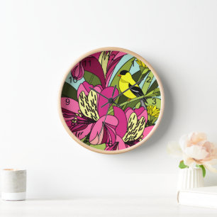Horloge Goldfinch et fleurs
