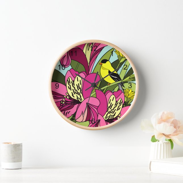 Horloge Goldfinch et fleurs (Maison)