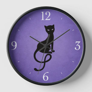 Horloge Gracieuse Chat Malin Silhouette - Noir Kitty Viole