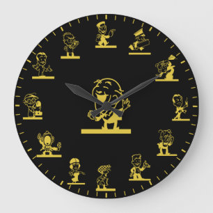 Horloge grande en or à thème de personnes de dessi