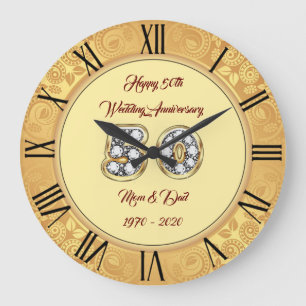 Horloge grande personnalisation joyeuse or 50e ann