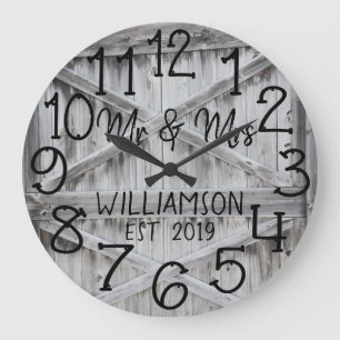 Horloge grande personnalisée en bois gris rustique