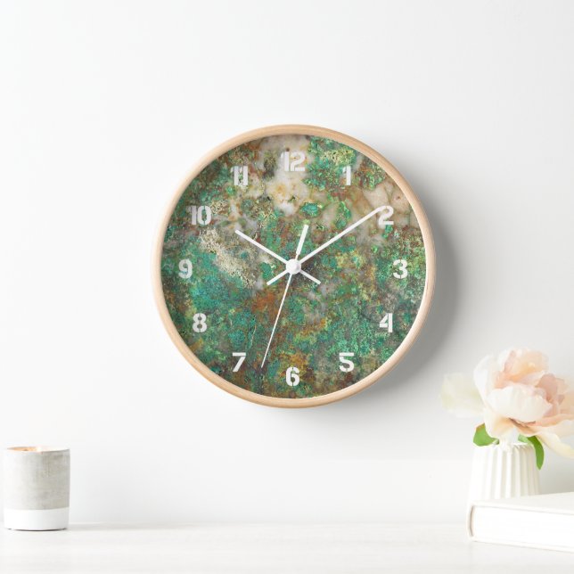 Horloge Green Mineral Stone w/White Numerals (Maison)