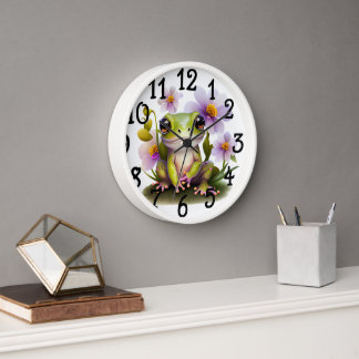 Horloge Grenouille mignonne en fleurs