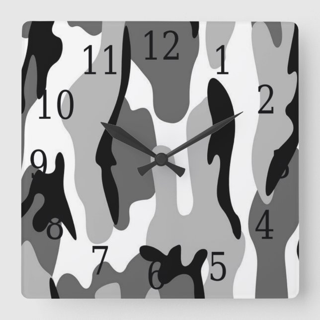 Horloge grise blanche noire de carré de camouflage (Recto)