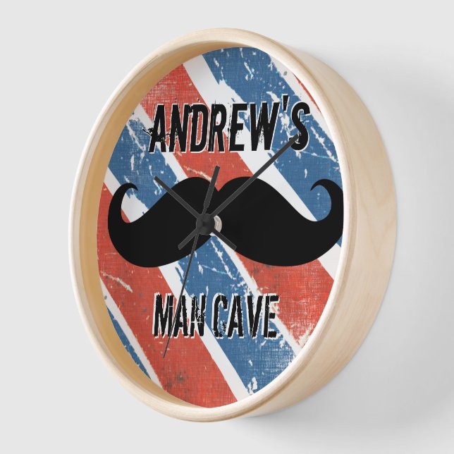 Horloge Grotte de l'homme personnalisée Red What et Blue M (Angle)