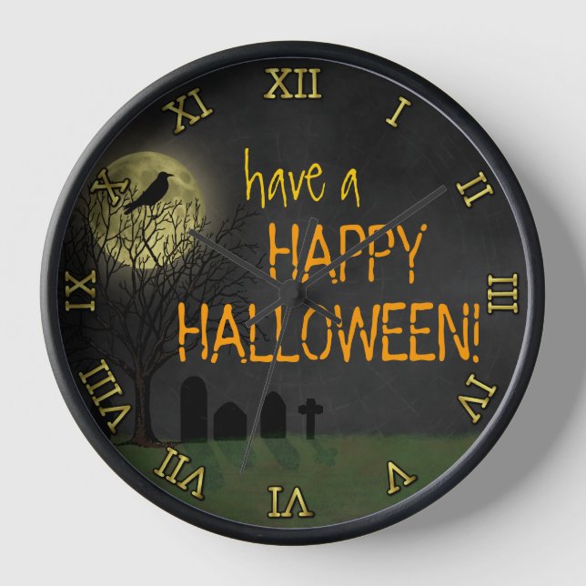Horloge Halloween - Graveyard Crow and Moon Custom Text (Recto)
