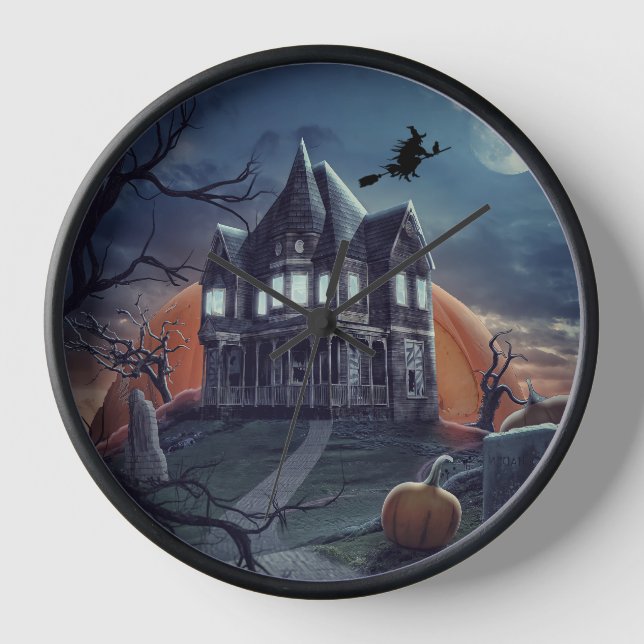 Horloge Halloween Maison hantée Éffrayant cimetière (Recto)