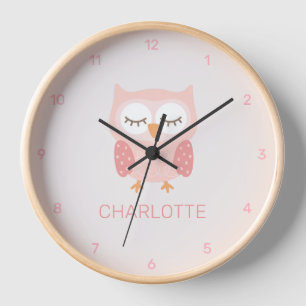 Horloge Hibou rose personnalisé