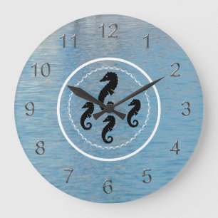 Horloge - Hippocampes, Eau et Anneaux Blancs
