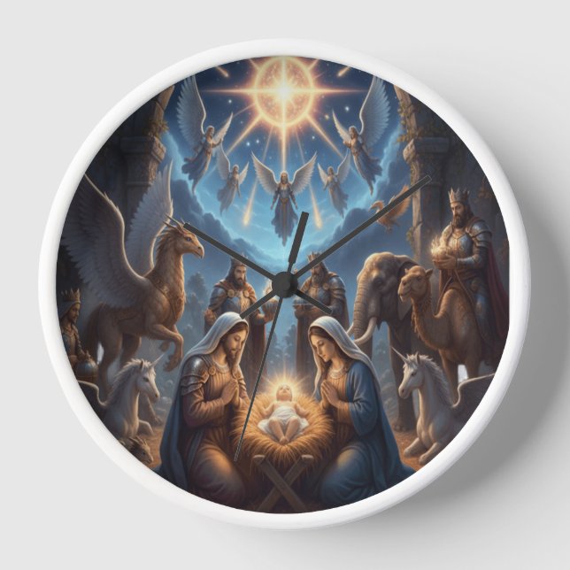 Horloge Holy Nativity Scene – Spiritual Christmas Art (Recto)