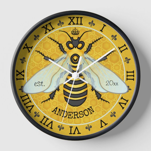 Horloge Honeybee Honeypeb French Bee Bumblebee Custom (Recto)