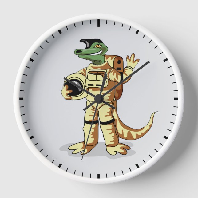 Horloge Iguanodon Habillé Dans Un Spacesuit Cosmonaute. (Recto)