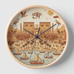 Horloge Illustration de la ville antique égyptienne Boho-T