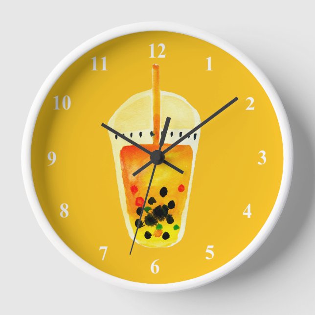 Horloge Illustration de l'art du thé Boba Bubble (Recto)