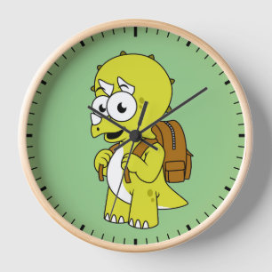 Horloge Illustration De Tricératops Avec Sac À Dos.