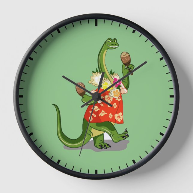Horloge Illustration D'Un Brontosaurus Jouant À Maracas. (Recto)