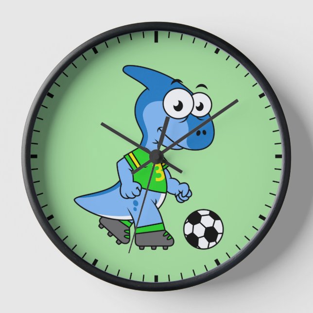 Horloge Illustration D'Un Parasaurolophus Jouant Au Footba (Recto)
