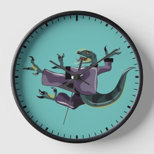 Horloge Illustration D'Un Rapteur Qui Fait Du Karaté.