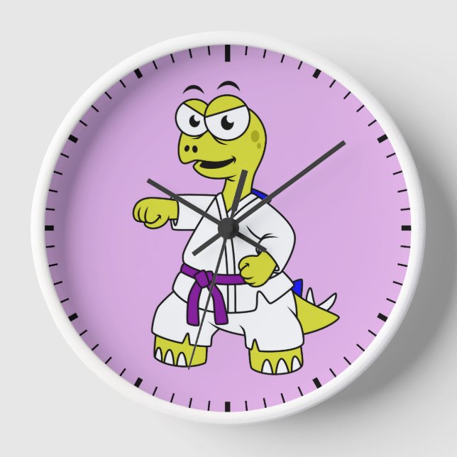 Horloge Illustration D'Un Stégosaurus Pratiquant Le Karaté (Recto)