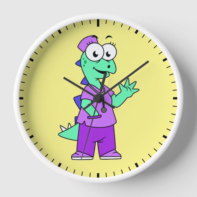 Horloge Illustration D'Une Infirmière Stegosaurus. (Recto)
