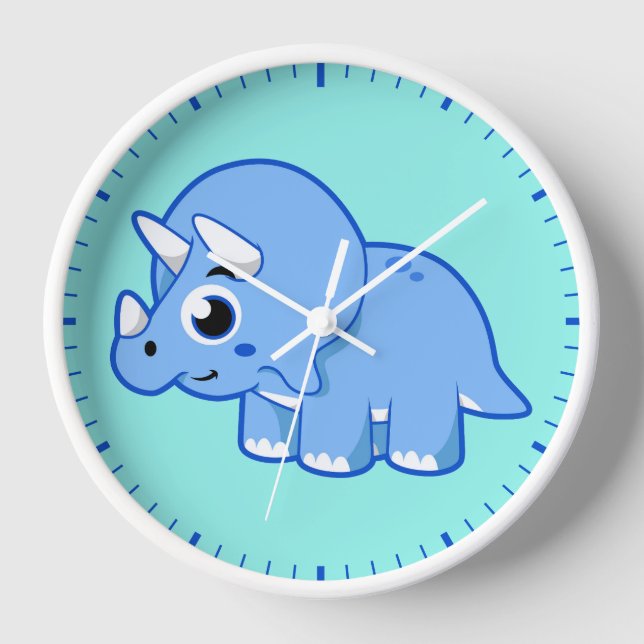 Horloge Illustration Mignonne D'Un Dinosaure Tricératops. (Recto)