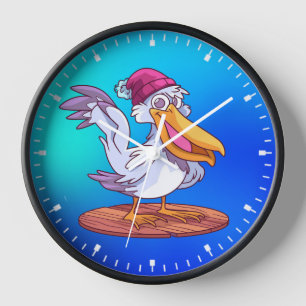 Horloge Illustration Pélican de Noël dessinée à la main -