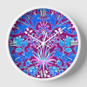 Horloge Impression d'hyacinthe de William Morris, aqua et
