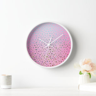 Horloge Imprimé Guépard Rose Pailleté