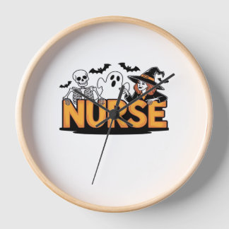 Horloge Infirmière - Halloween - avec fantôme, sorcière et