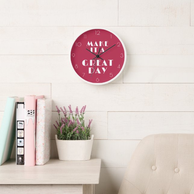 Horloge Inspirationnel rose EN FAIT UN GRAND JOUR Moderne (Salle de lecture)