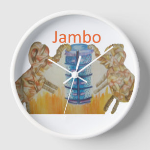 Horloge Jambo Jumbo African Kids Elephants Art Imprimer