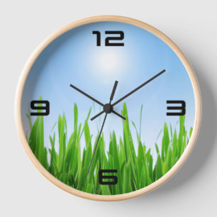 Horloge Jardin à l'herbe verte avec conception de ciel ble