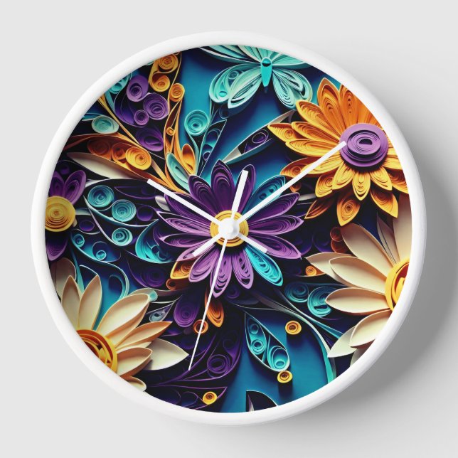Horloge Jardin éternel : Élégant papier peint floral (Recto)