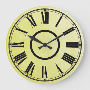 Horloge Jaune Patiné effet chiffres romains