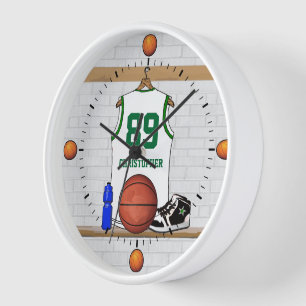 Horloge Jersey de basket-ball blanc vert personnalisé