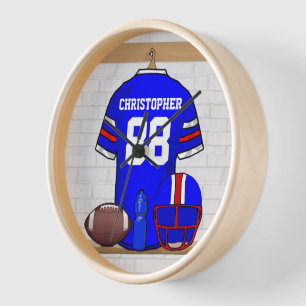Horloge Jersey de football bleu blanc personnalisé