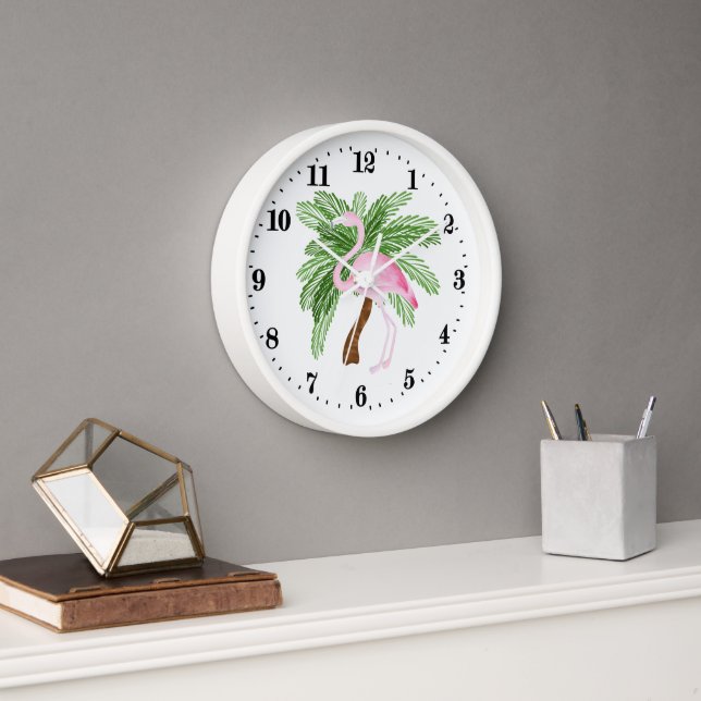 Horloge Joli décor de flamingo rose de plage (Bureau)