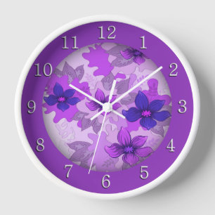 Horloge Joli Fleurs violettes Chiffres blancs