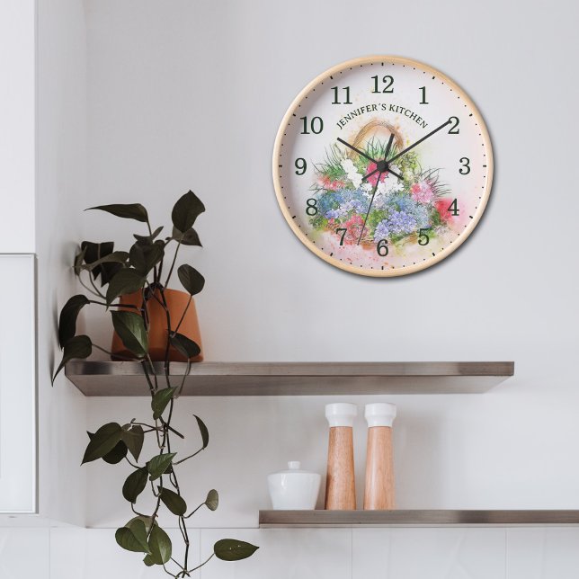 Horloge Joli panier de fleurs de ferme, mur personnalisé (Créateur téléchargé)