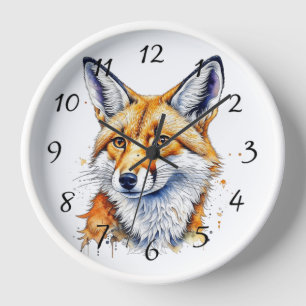 Horloge Joli renard à l'aquarelle   Amoureux des animaux
