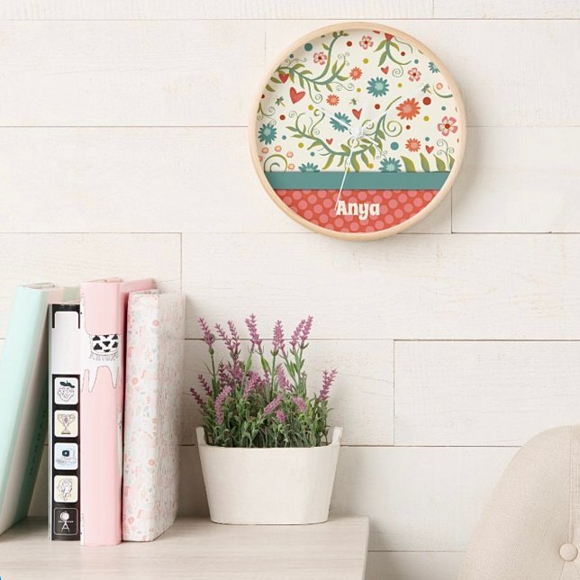 Horloge Jolie florale rose rose Personnalisée Inspirivée (Créateur téléchargé)
