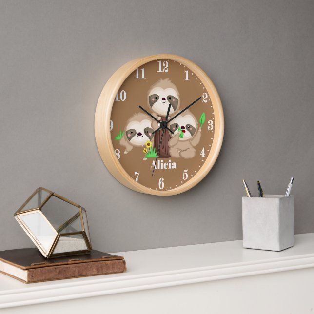Horloge Jolie paresse ajouter nom filles décoration de cha (Bureau)