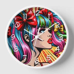 Horloge Jolie Pop Art Comic Girl with Bows