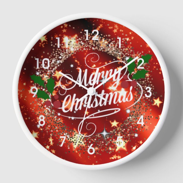 Horloge Joyeux Noël, Parkling Red et Gold Design (Recto)
