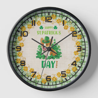 Horloge Joyeux St. Patrick's Day Corgi